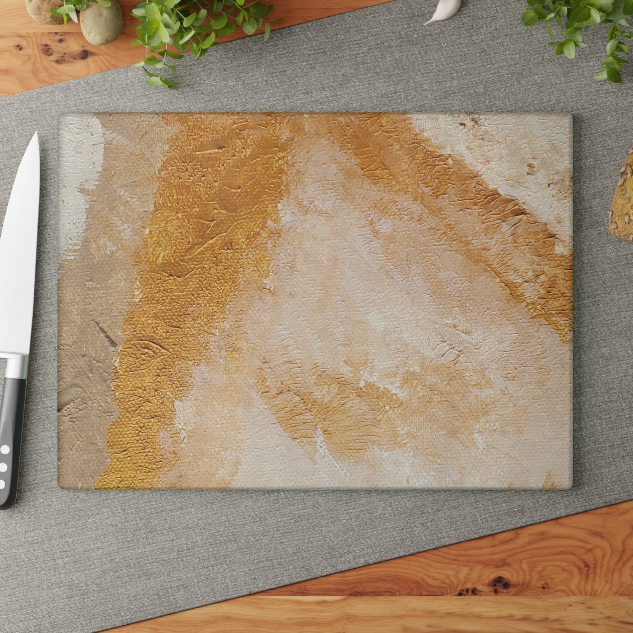 Abstract in Biege Tempered Glass Cutting Board