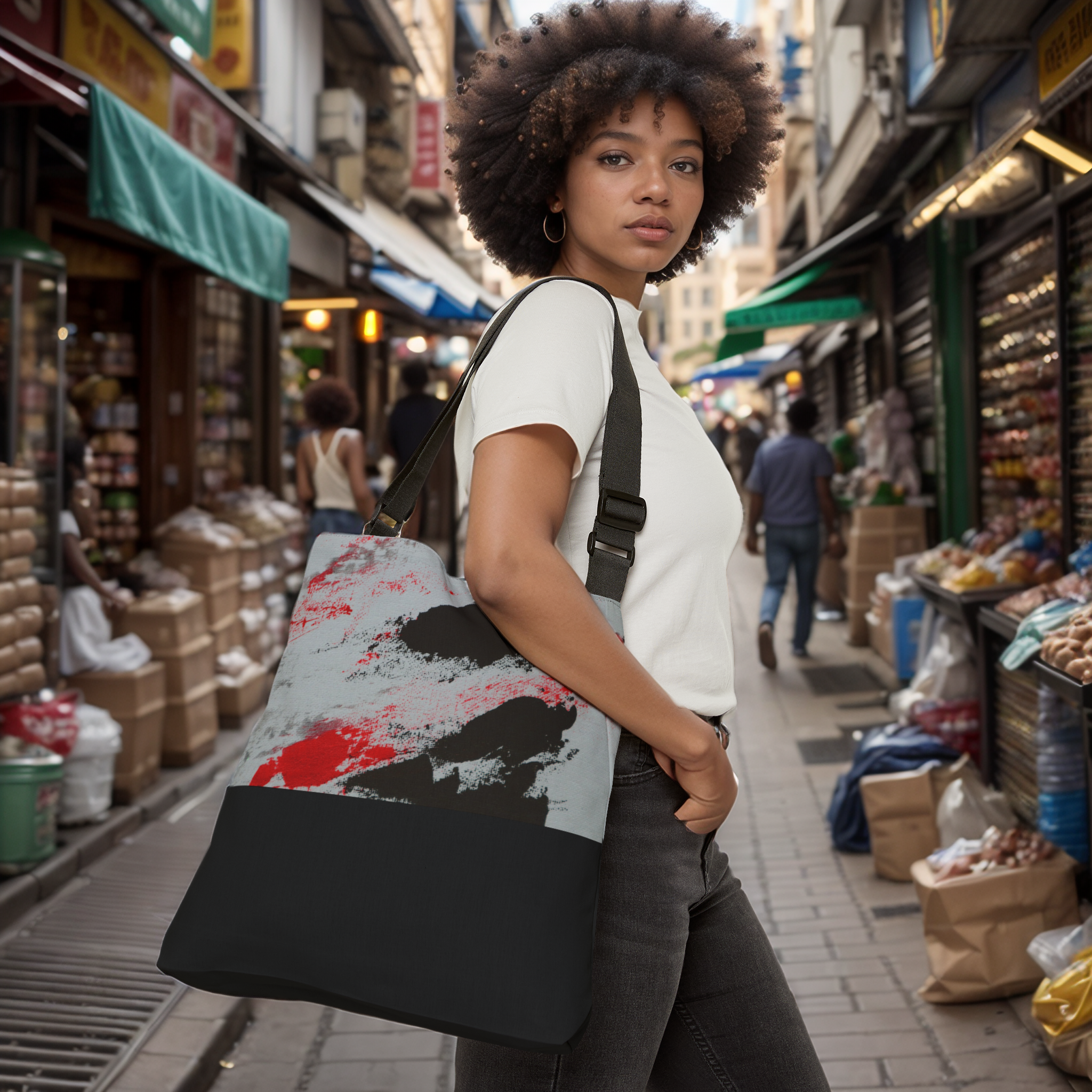 Black and Red Adjustable Tote