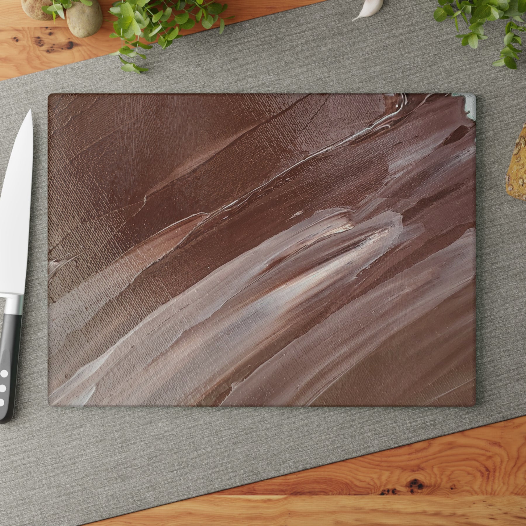 Brown Splash Tempered Glass Cutting Board